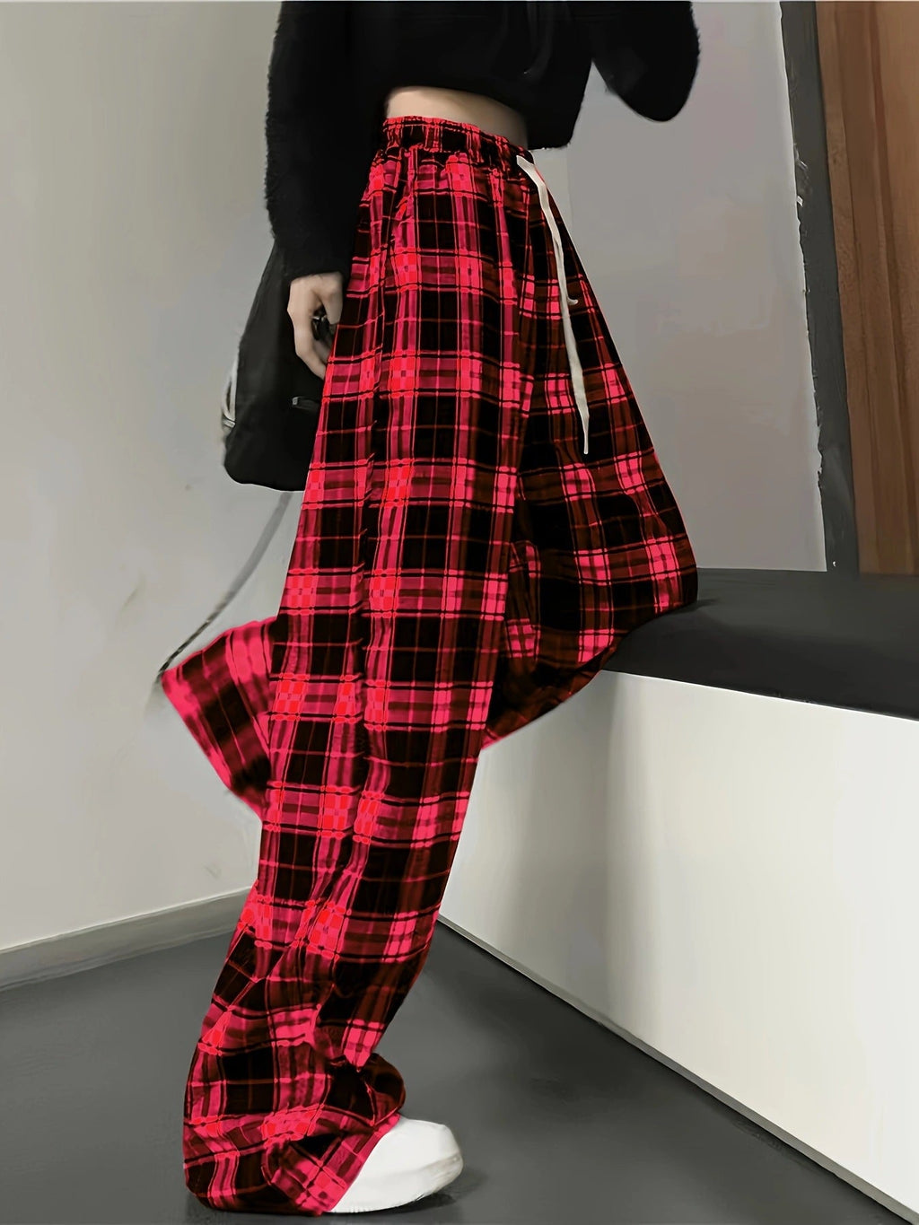 Plaid High Waist Wide Leg Pants