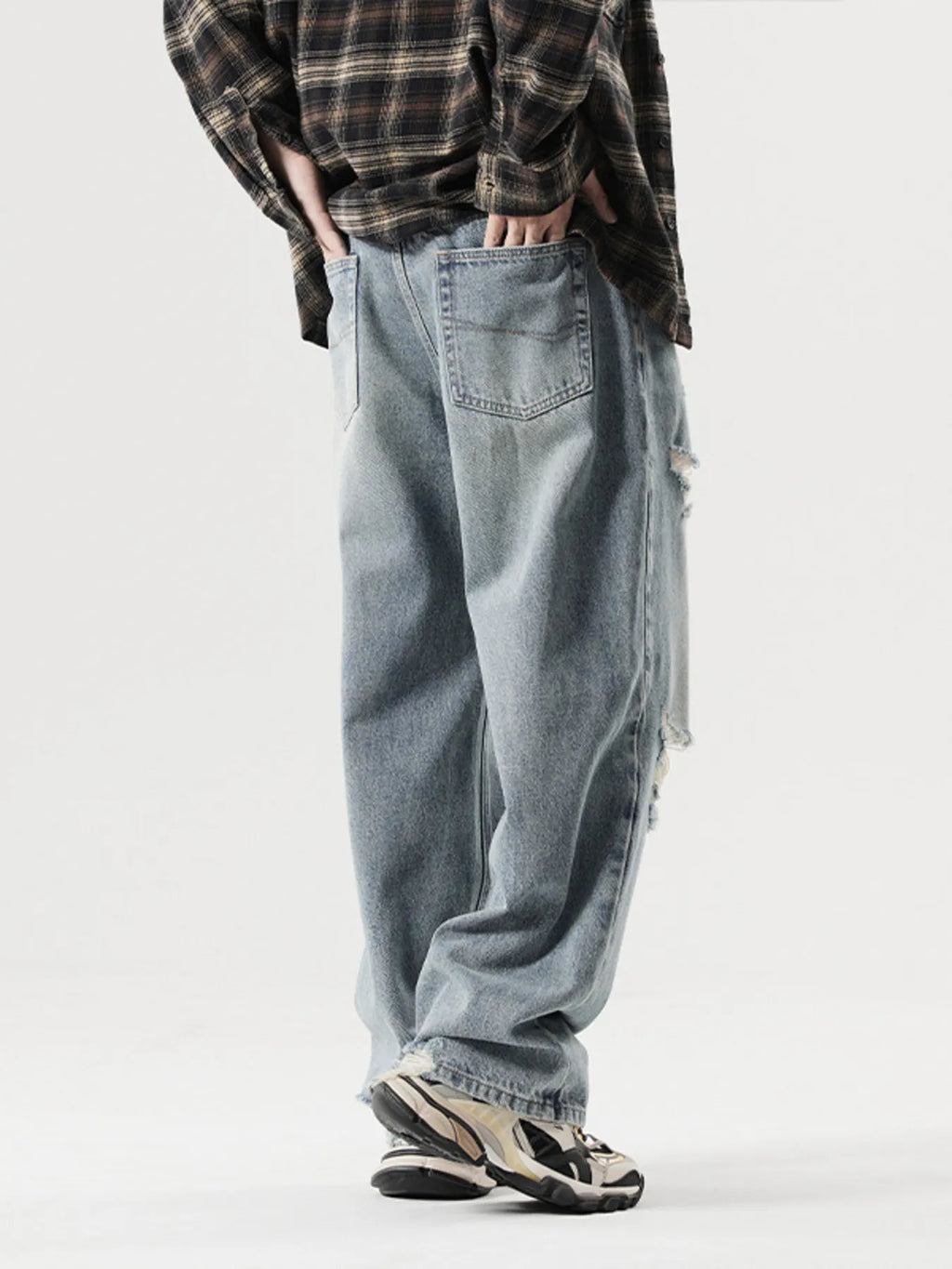Men's Distressed Wide Leg Baggy Jeans