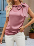 Bow Tie Cap Sleeve Blouse