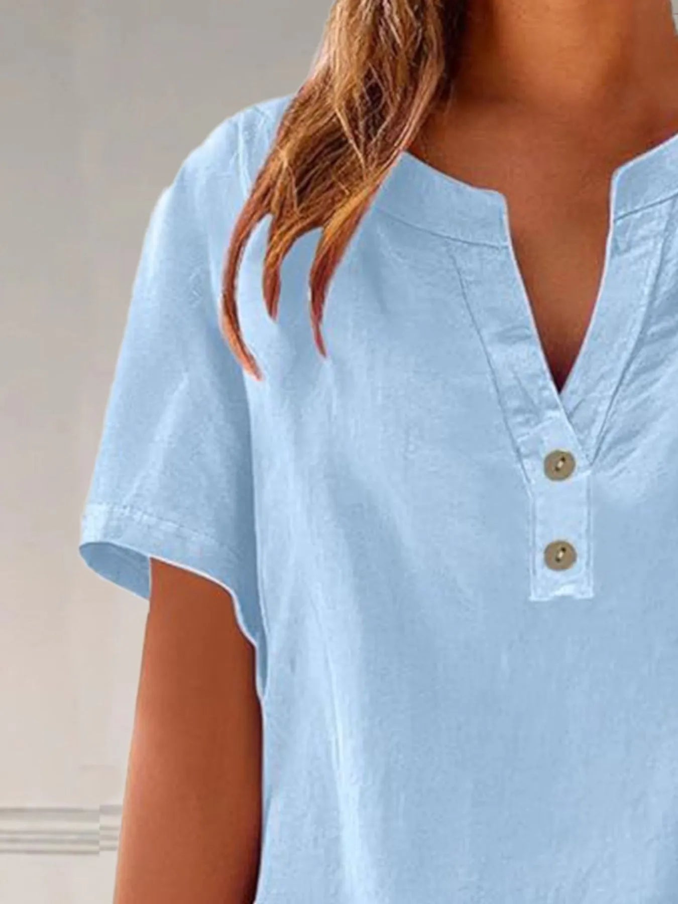 Full Size Notched Short Sleeve Blouse Plus Size