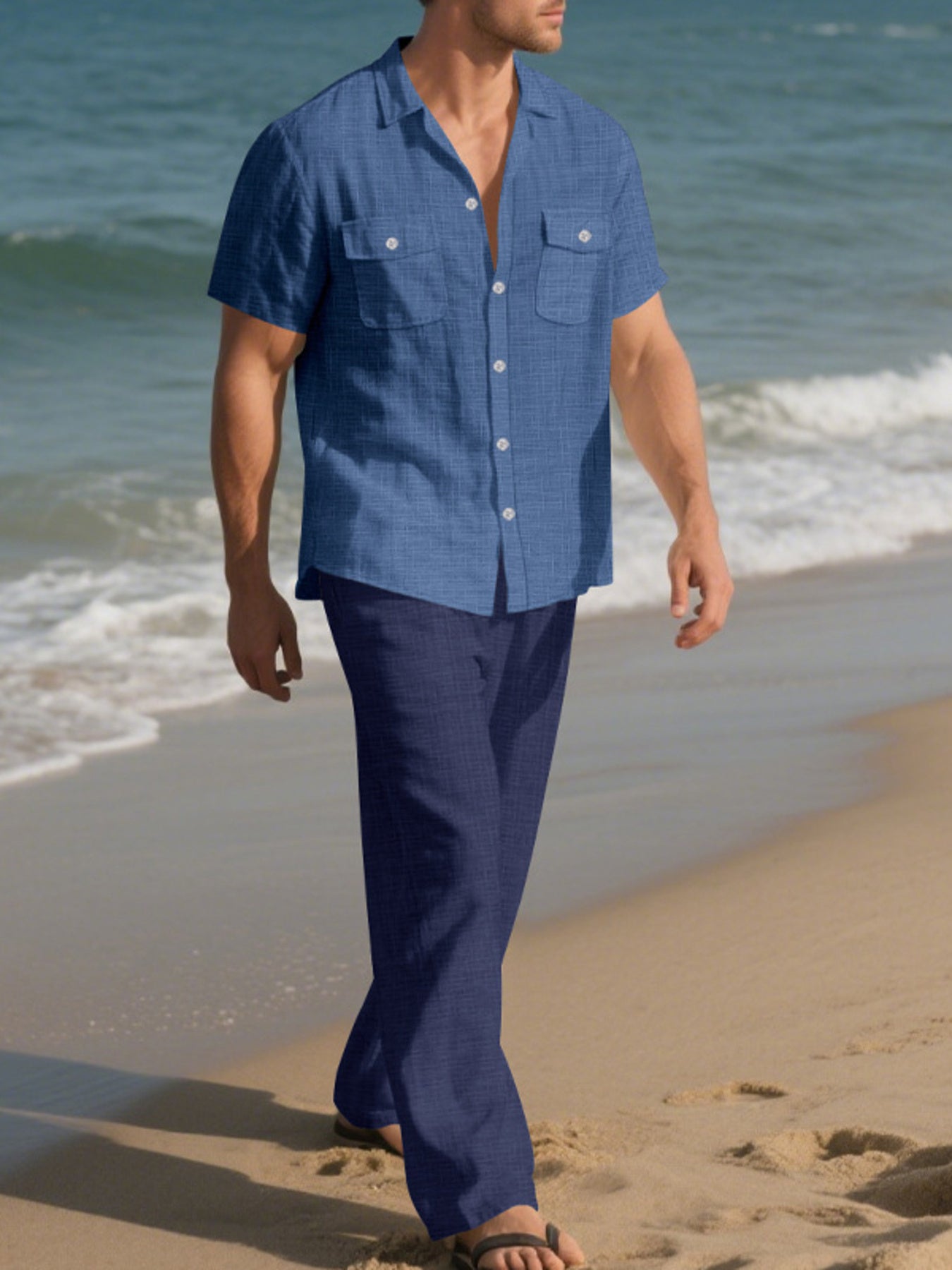 Men's Full Size Casual Button Up Shirt and Pants Set Plus Size