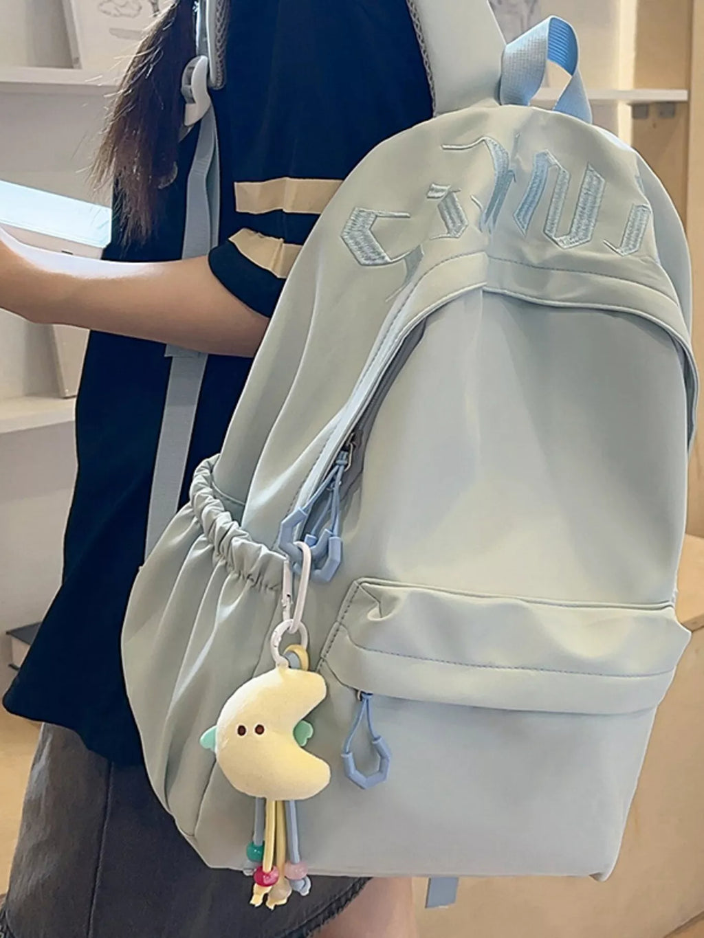 Embroidered Letter Backpack Bag