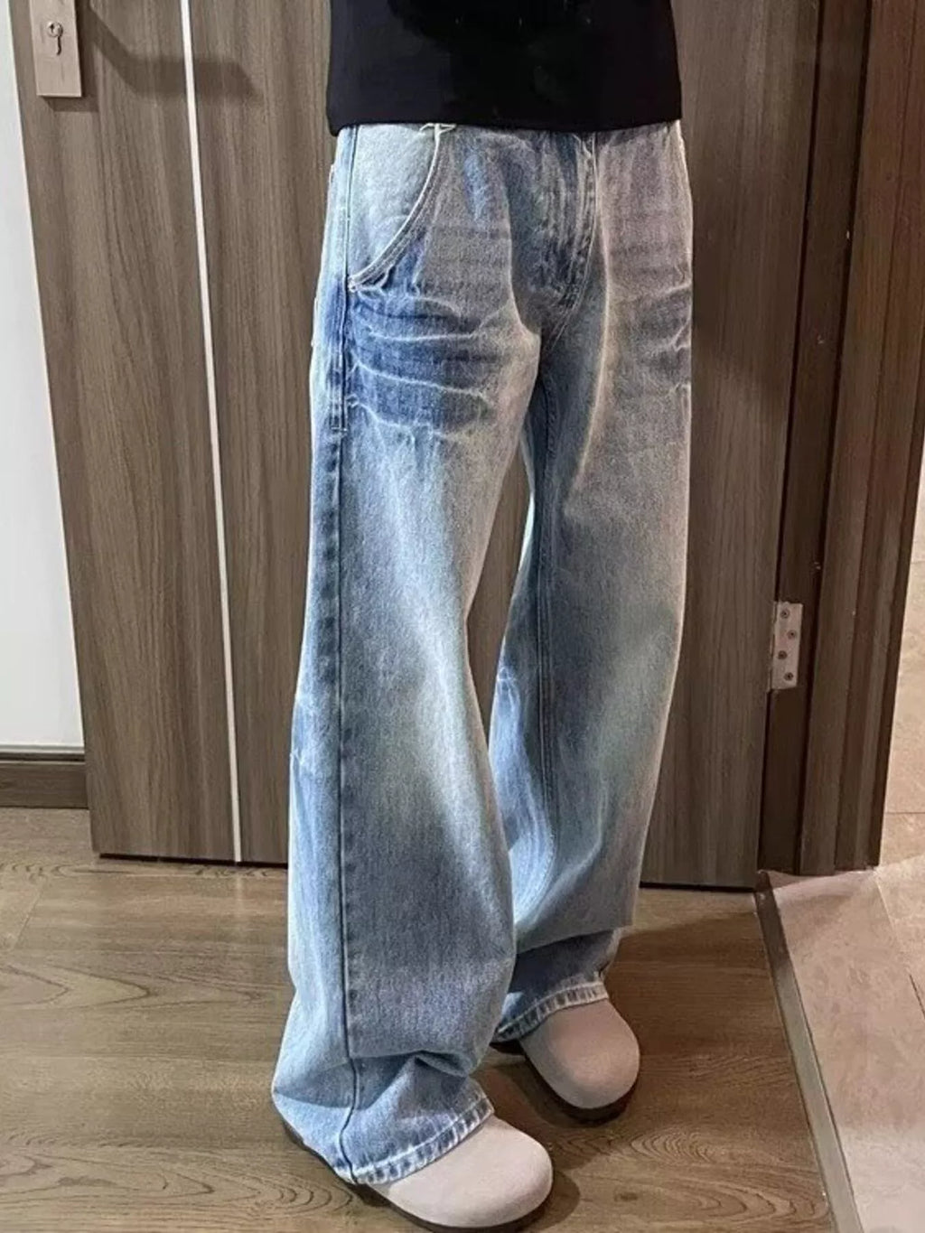 Men's Full Size Vintage Wash Wide Leg Jeans Plus Size