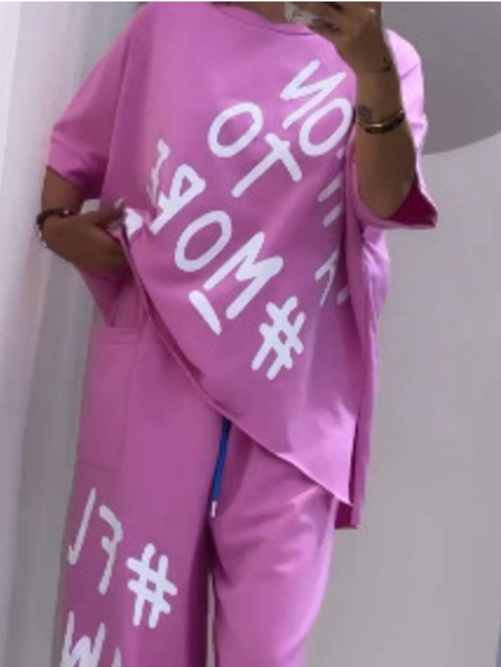 Full Size Letter Round Neck Tee and Drawstring Pants Set Plus Size