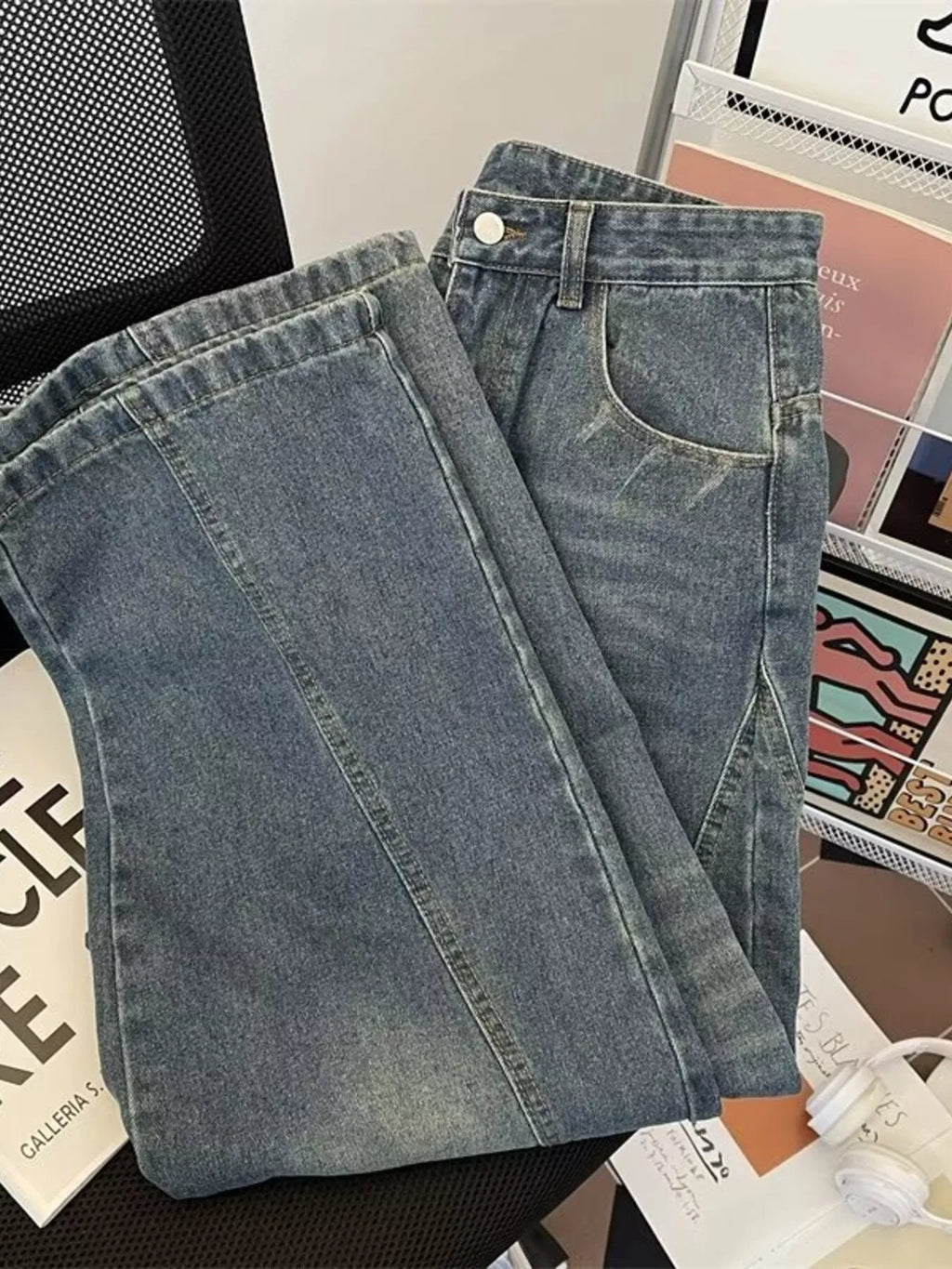 Men's Plus Size Vintage Wash Wide Leg Jeans