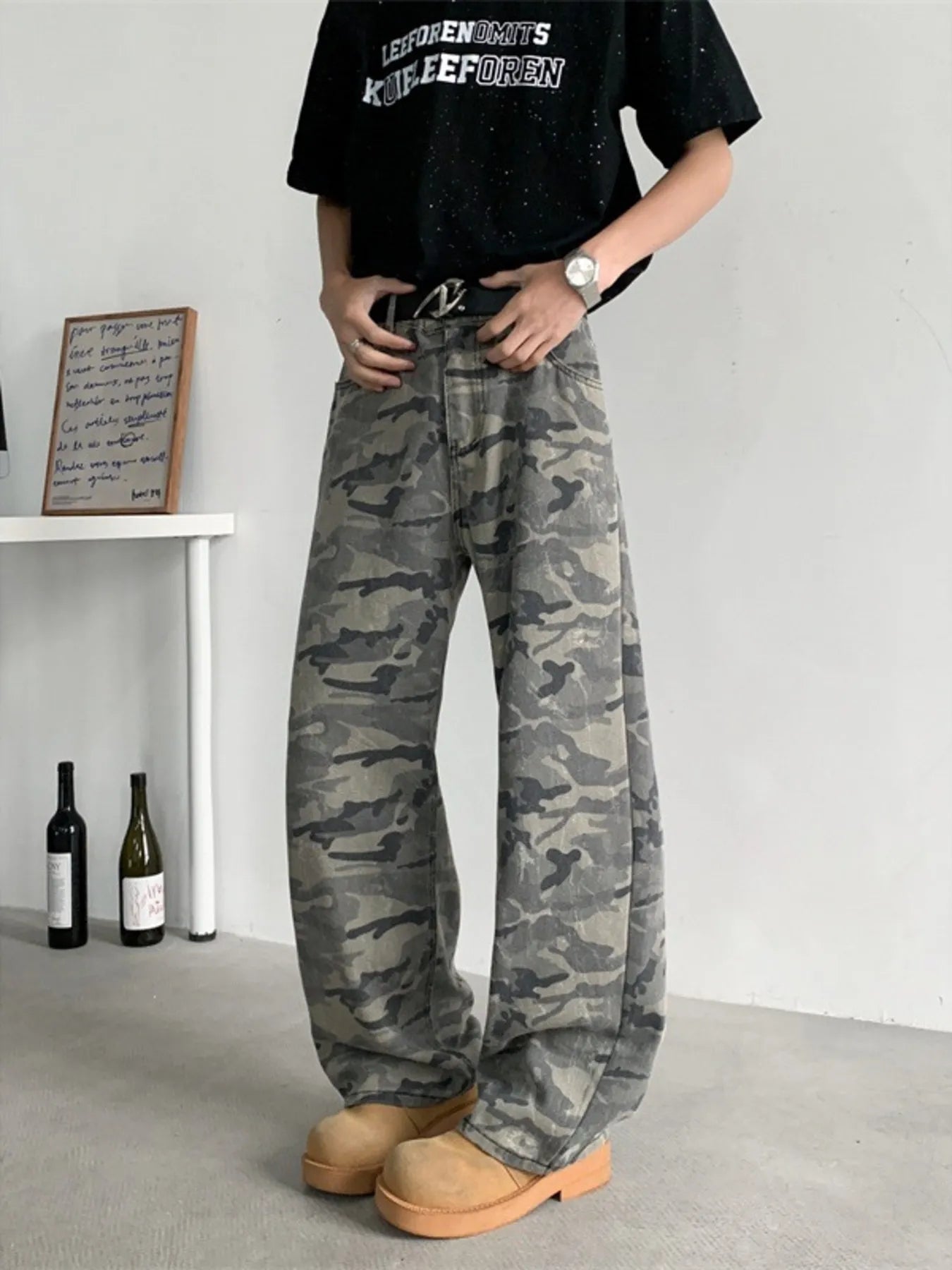 Men's Full Size Camouflage Wide-Leg Jeans Plus Size