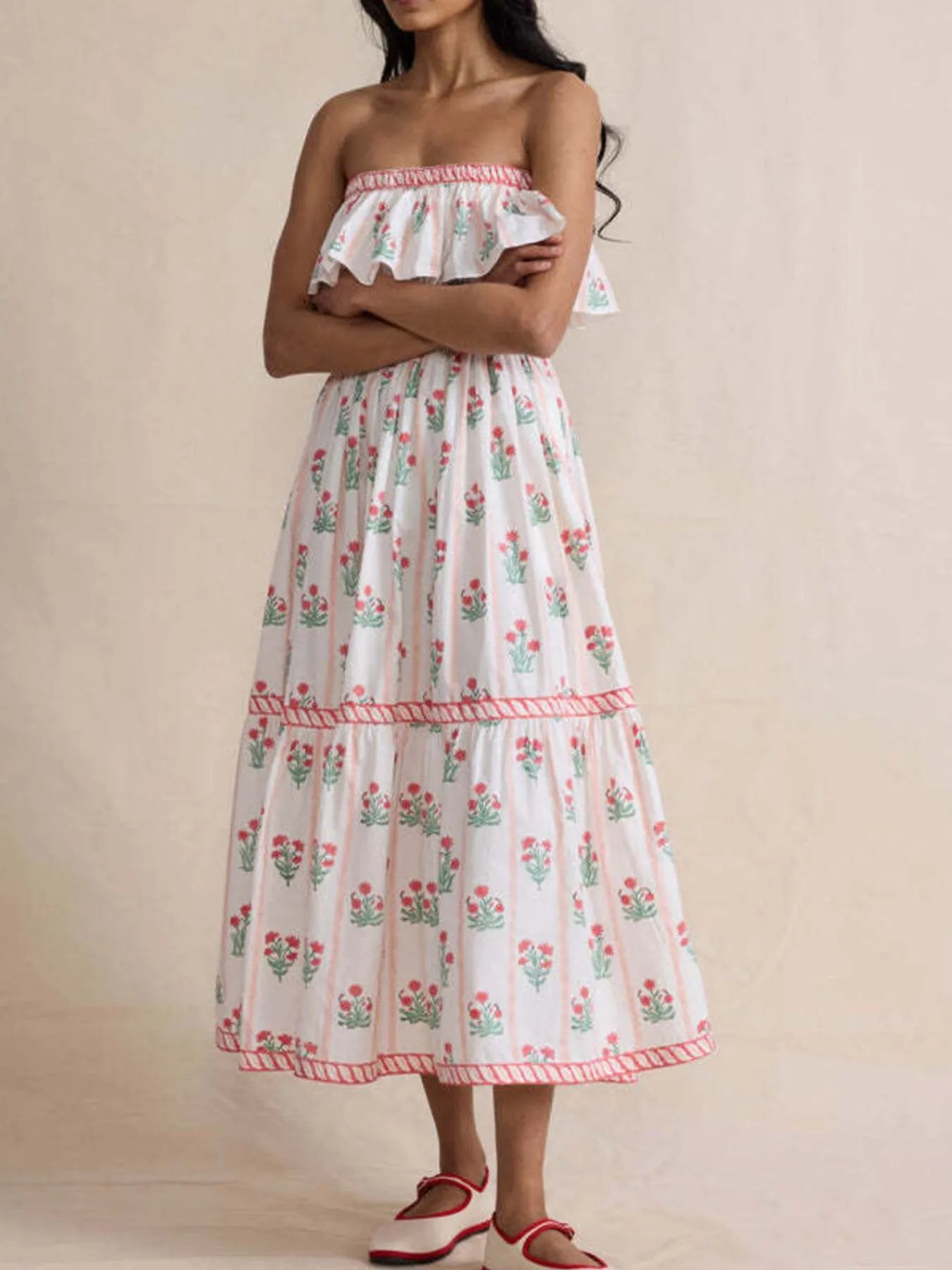 Floral Strapless Ruffle Dress