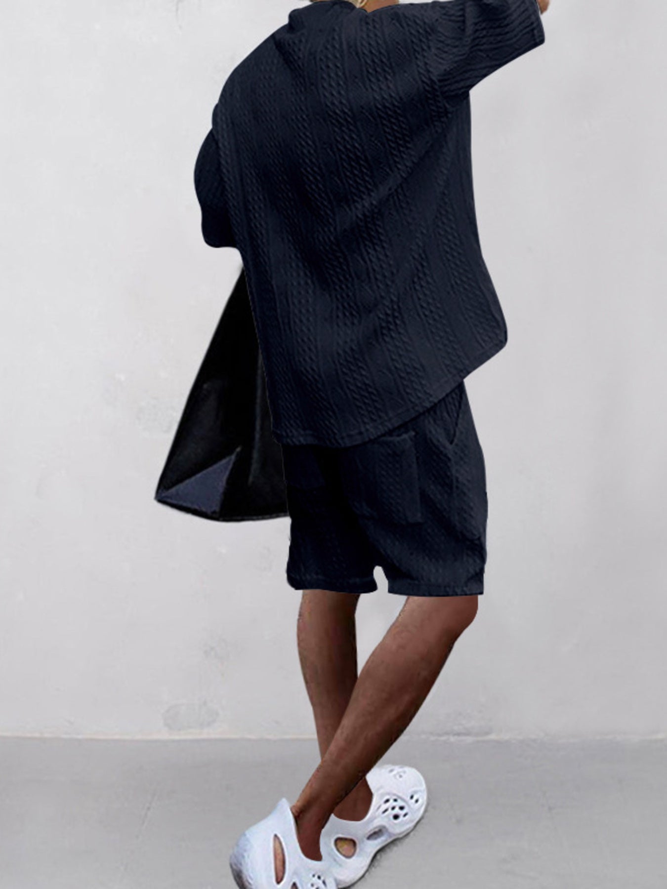 Men's Full Size Casual Knit V-Neck Short Sleeve Top and Shorts Set Plus Size