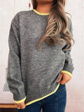 Ribbed Contrast Trim Long Sleeve Sweater