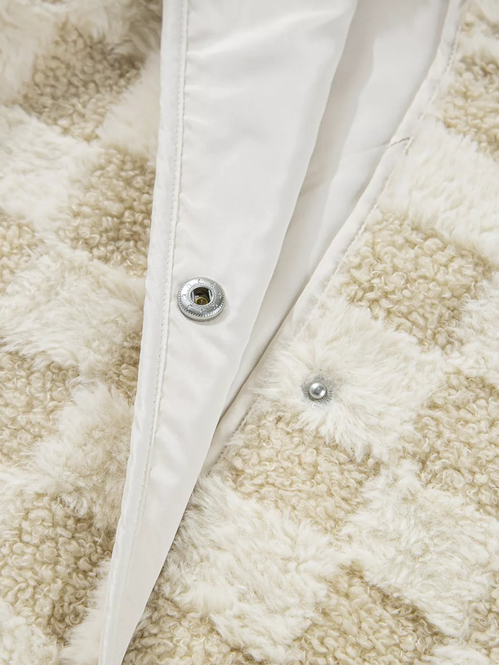 Sherpa Checkerboard Snap Button Vest Coat with Pocket