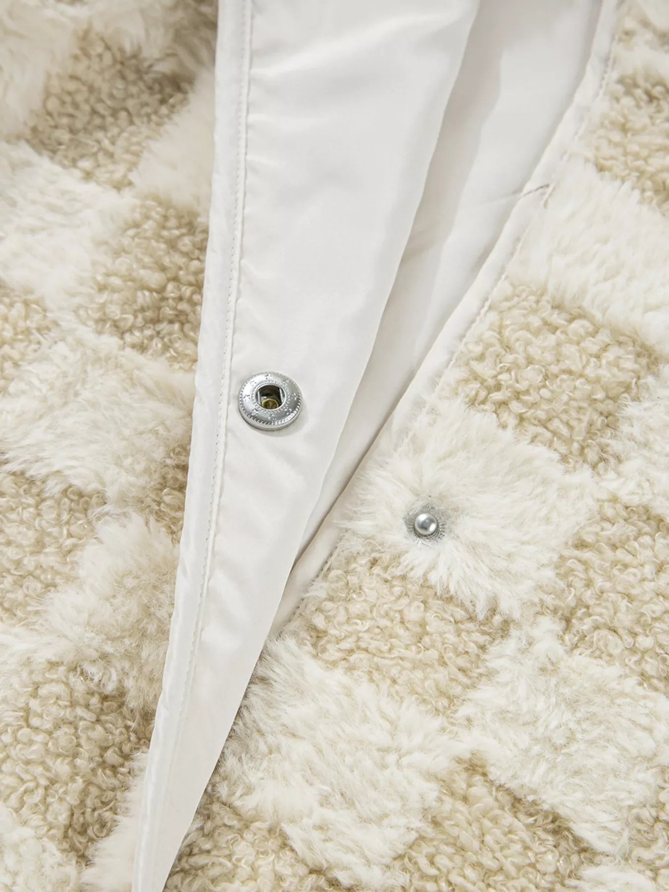 Sherpa Checkerboard Snap Button Vest Coat with Pocket
