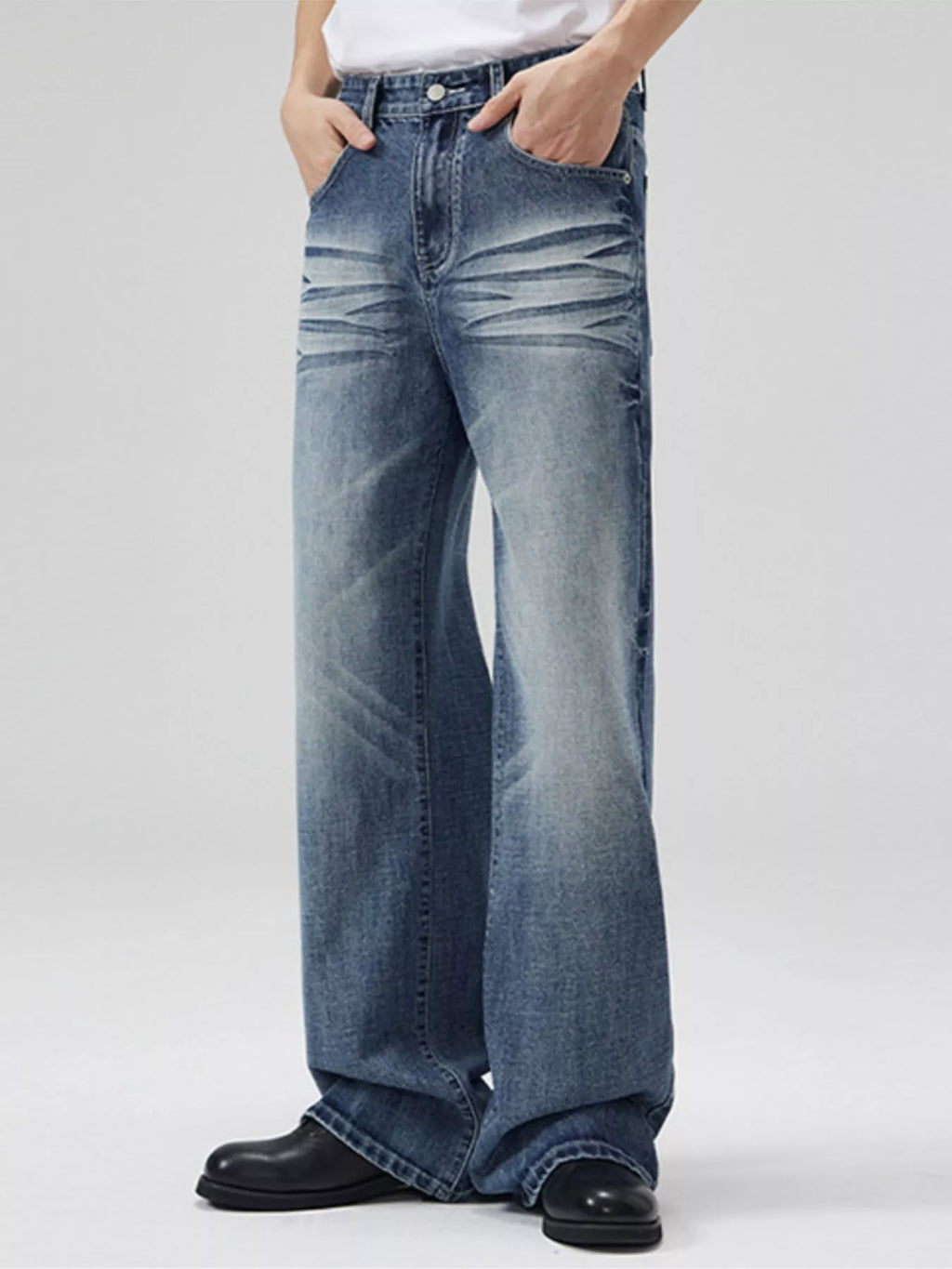 Men's Full Size Wide Leg Wash Jeans Plus Size