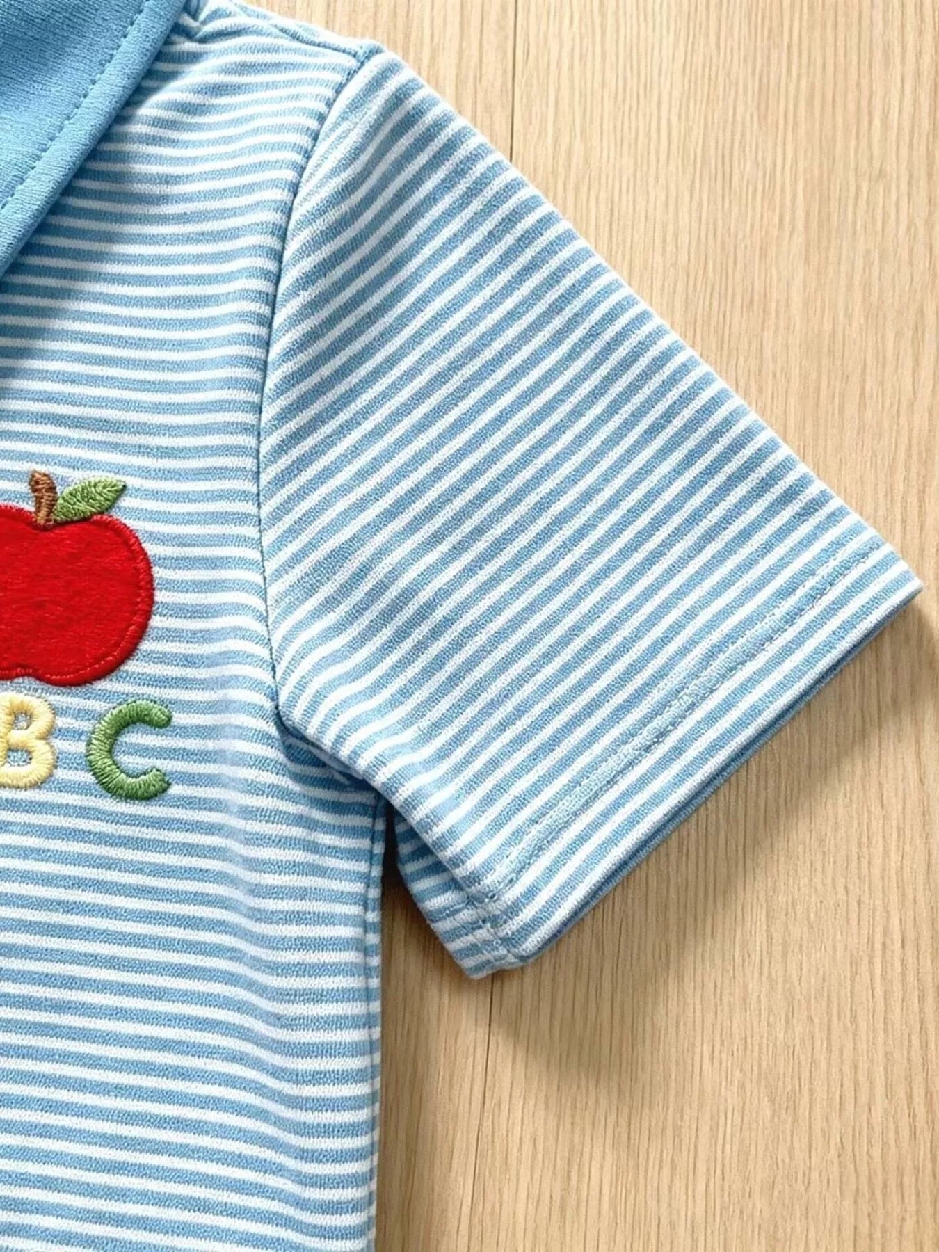 Children's Striped Polo Shirt & Shorts Set with Apple Embroidery