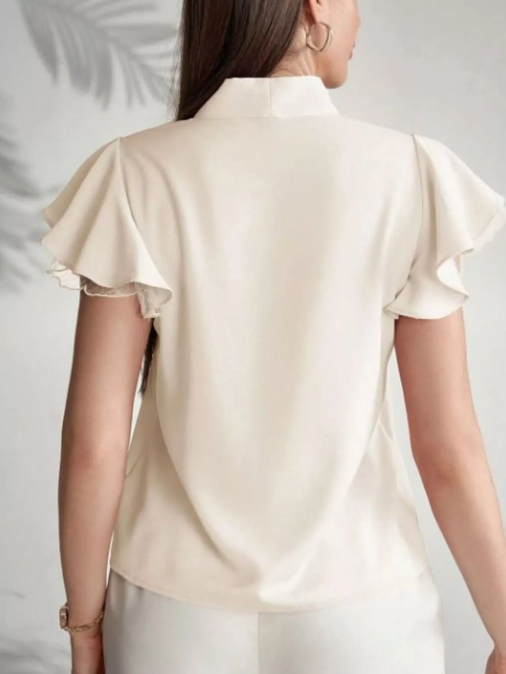 Tie-Neck Ruffle Sleeve Blouse