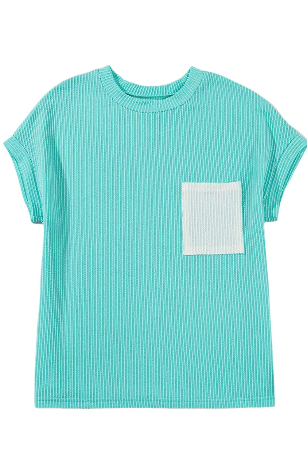 Corded Knit Color Block Pocketed Crew Neck T Shirt
