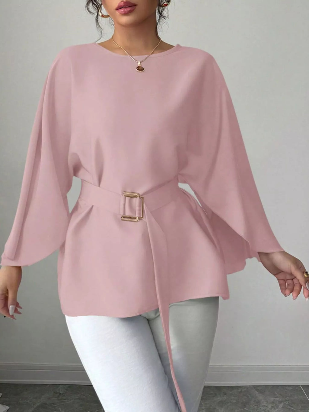 Batwing Sleeve Belted Blouse