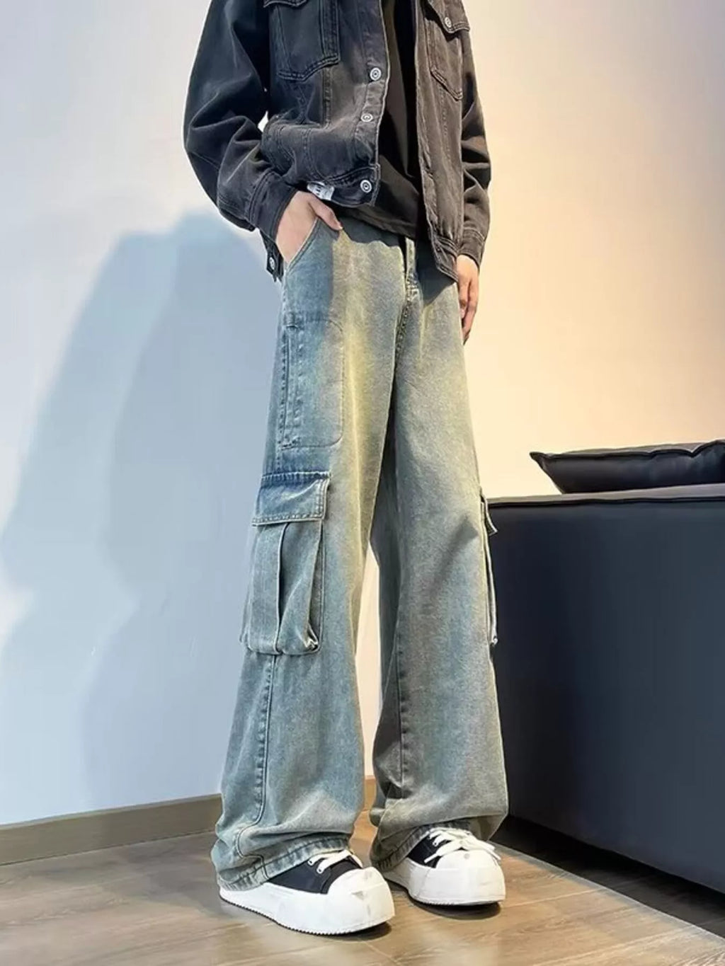 Men's Full Size Vintage Wash Wide Leg Jeans Plus Size