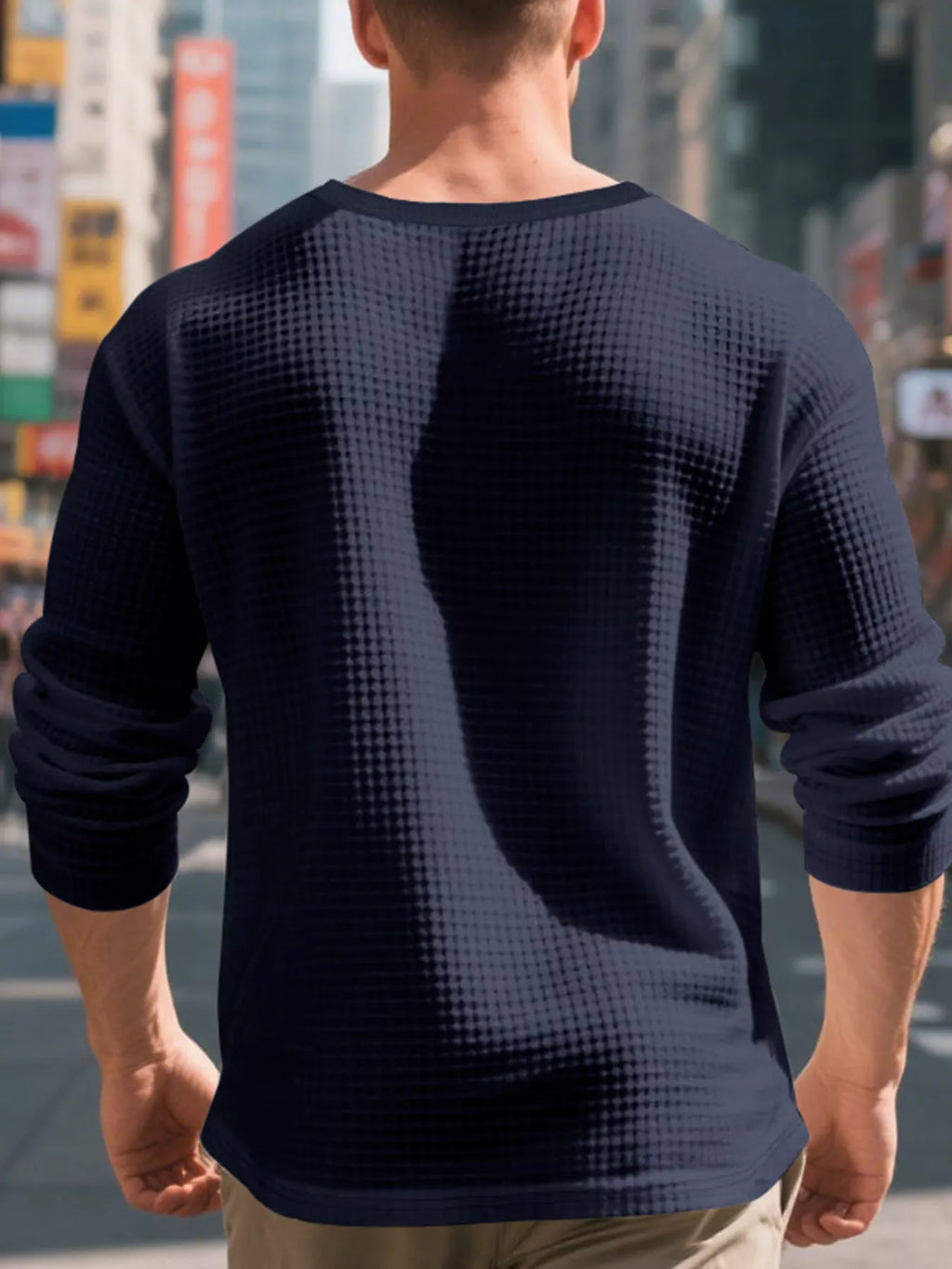 Men's Plus Size Casual Waffle Knit Henley T-Shirt