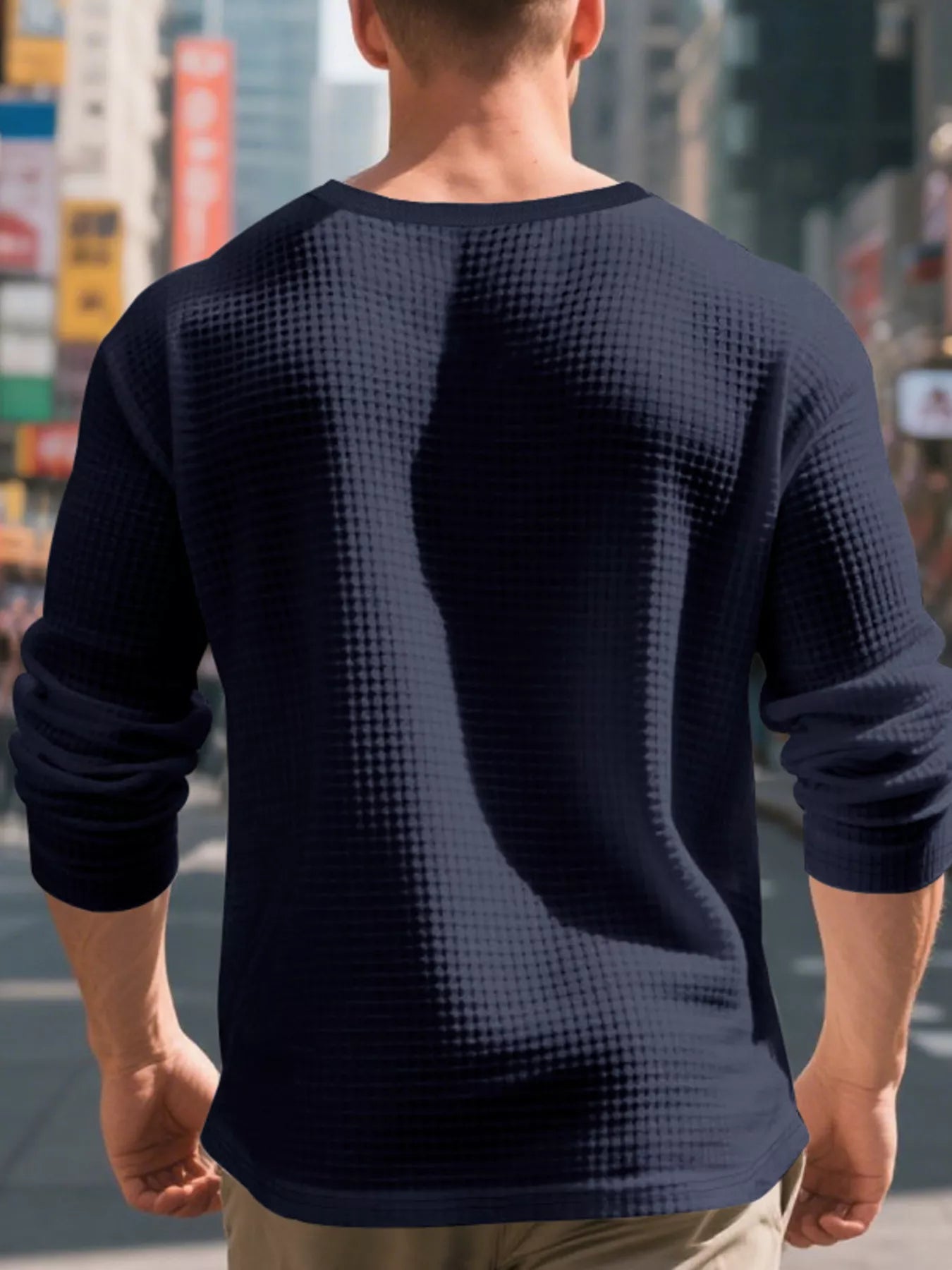 Men's Plus Size Casual Waffle Knit Henley T-Shirt