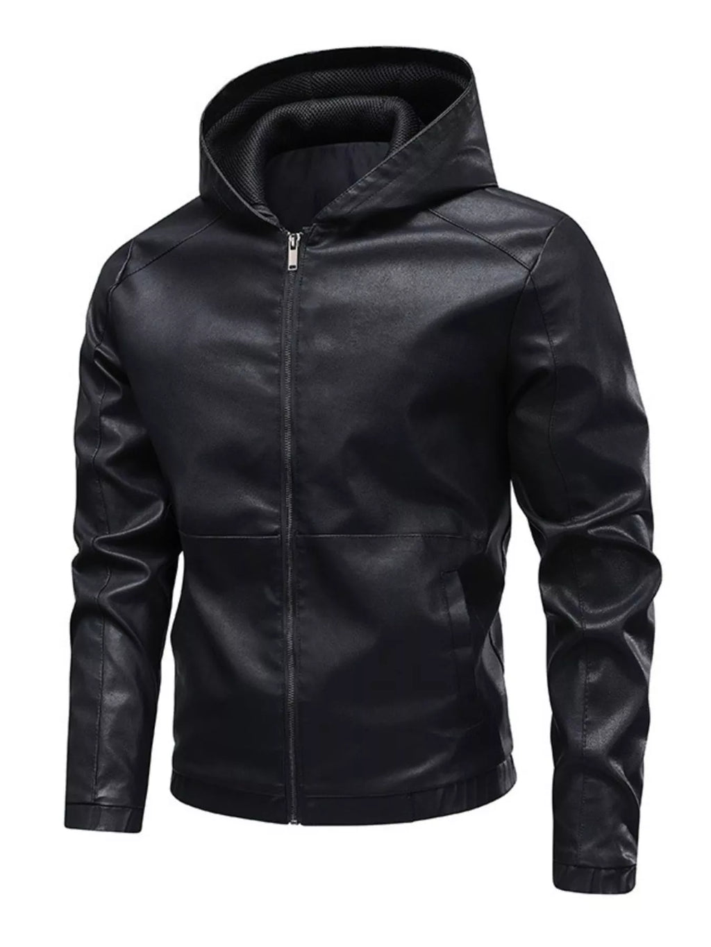 Men's Hooded Faux Leather Moto Jacket