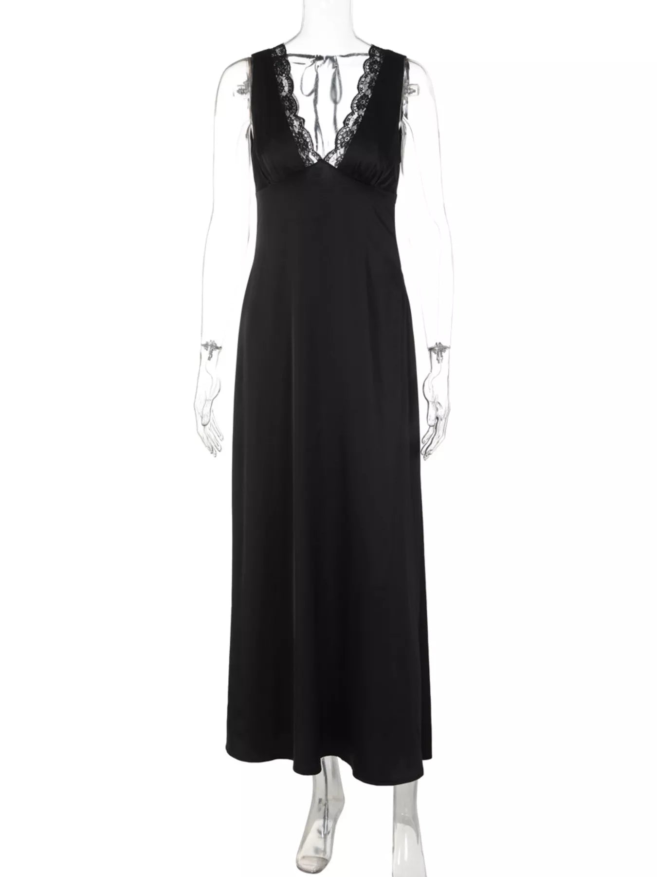 Lace Trim V-Neck Sleeveless Maxi Dress
