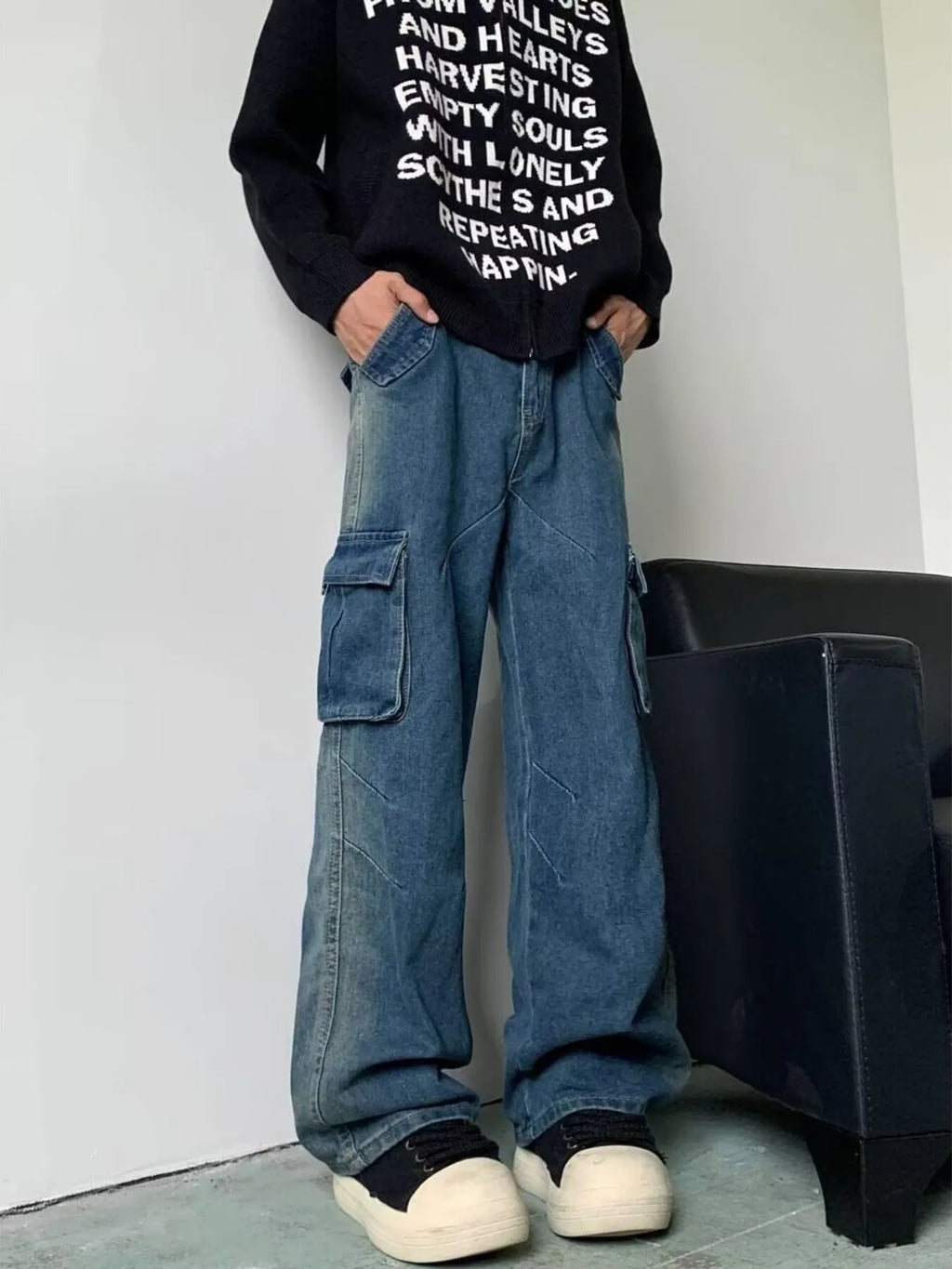 Men's Full Size Cargo Wide Leg Baggy Jeans Plus Size