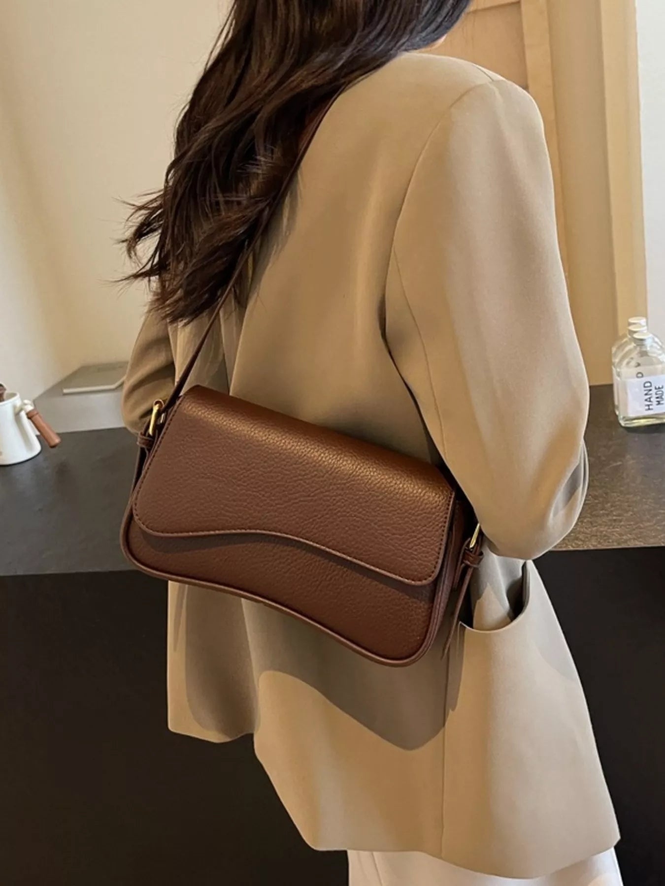 Solid Color Leather Crossbody Bag