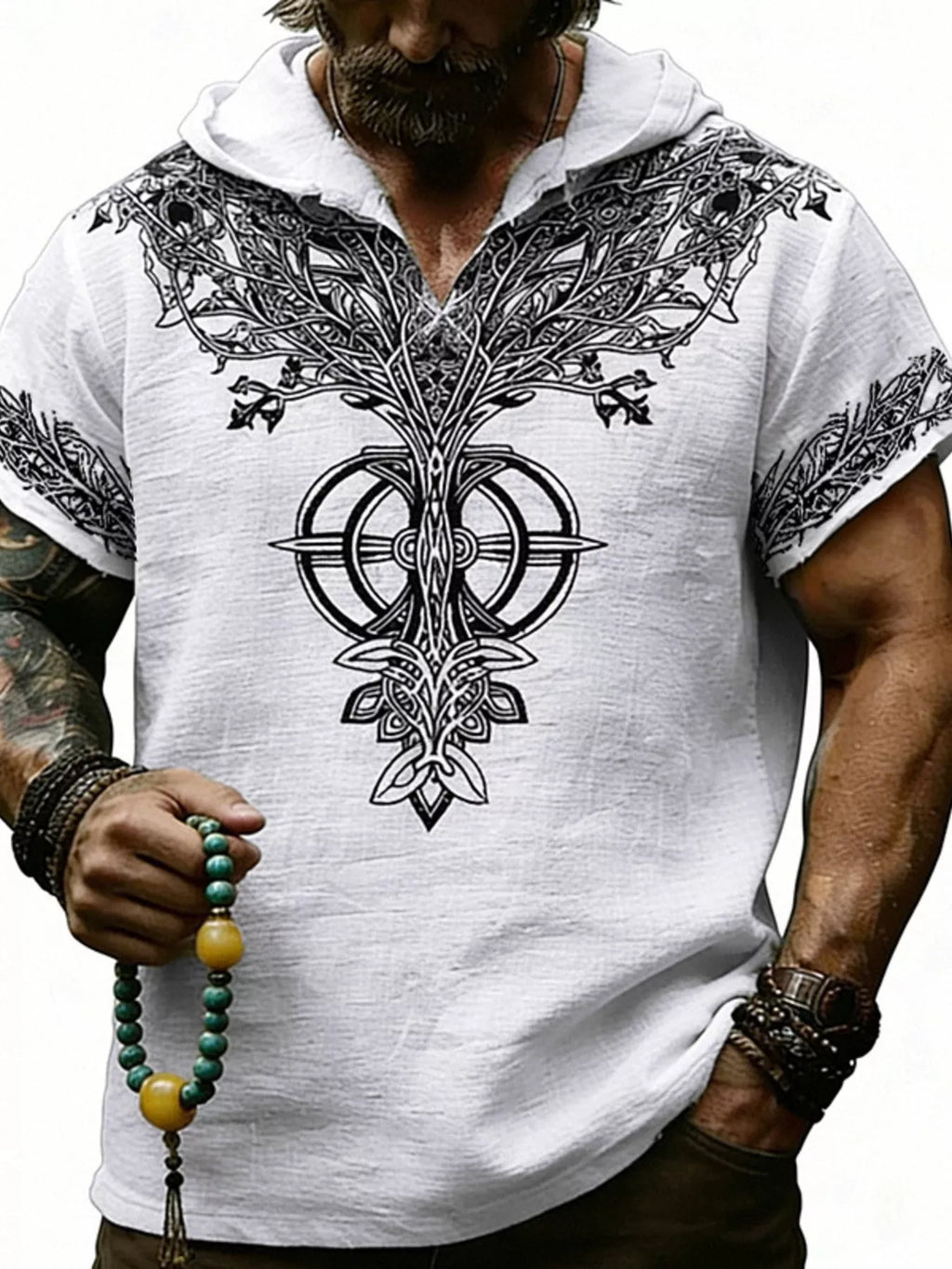 Men's Full Size Printed Hooded Short Sleeve Top Plus Size