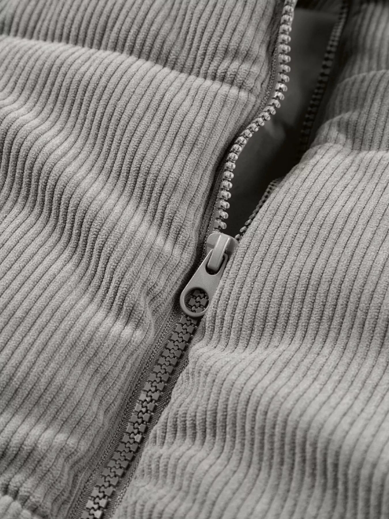 Corduroy Stand Neck Zipped Puffer Vest
