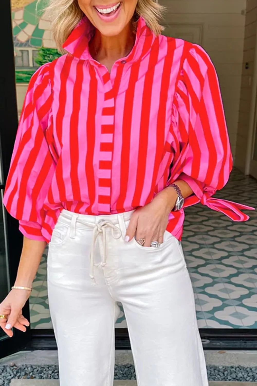 Stripe Puff Sleeve Blouse