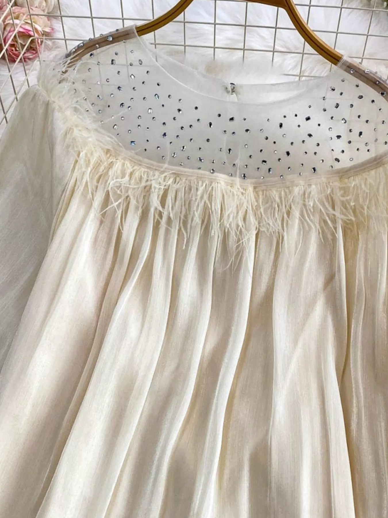 Rhinestone Mesh Panel Blouse