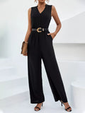Sleeveless V-Neck Wide Leg Jumpsuit