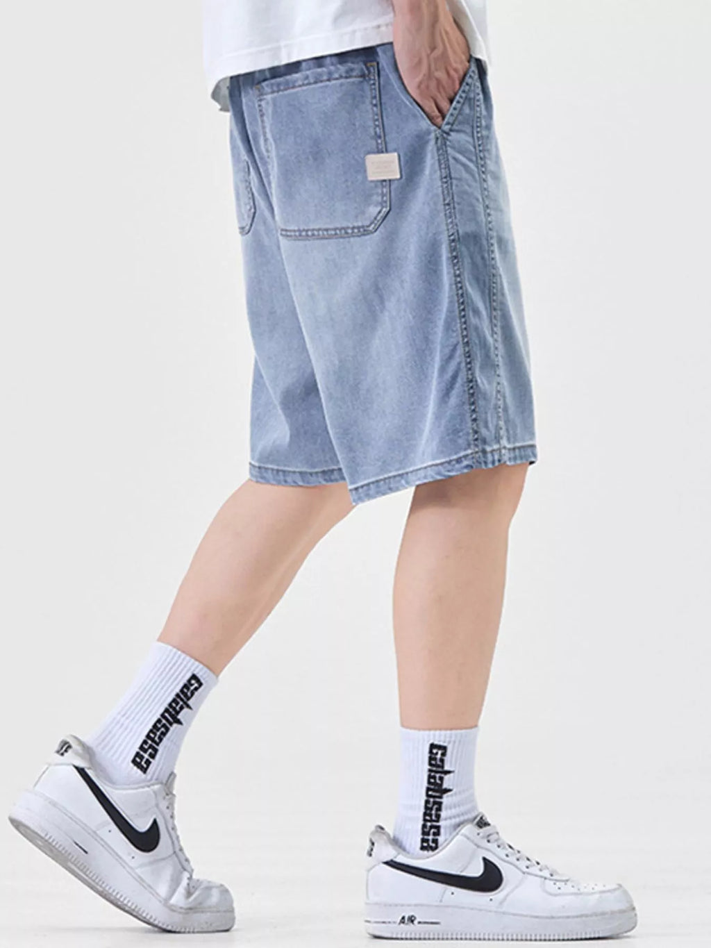 Men's Plus Size Casual Loose Fit Denim Shorts with Drawstring