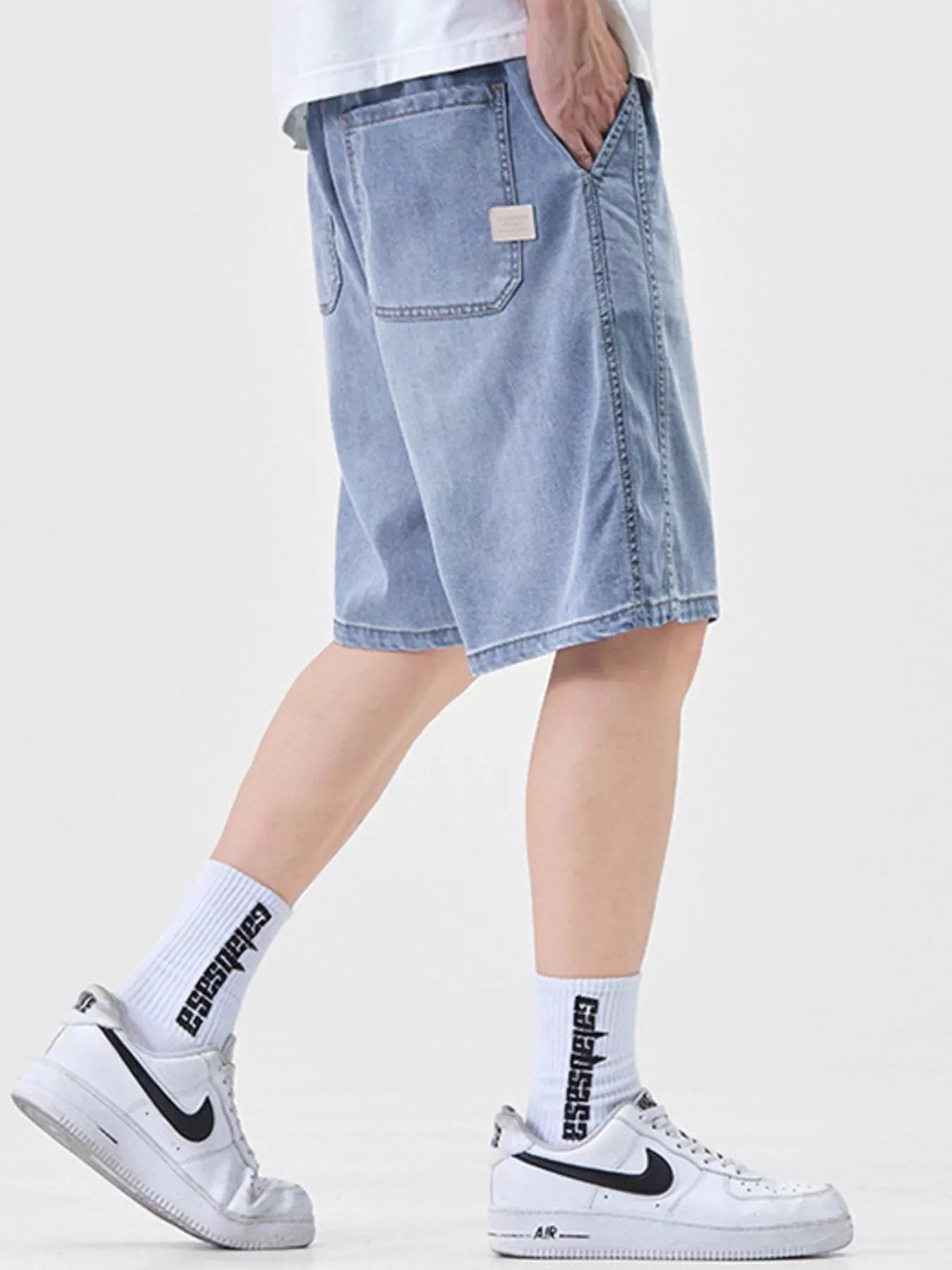 Men's Plus Size Casual Loose Fit Denim Shorts with Drawstring