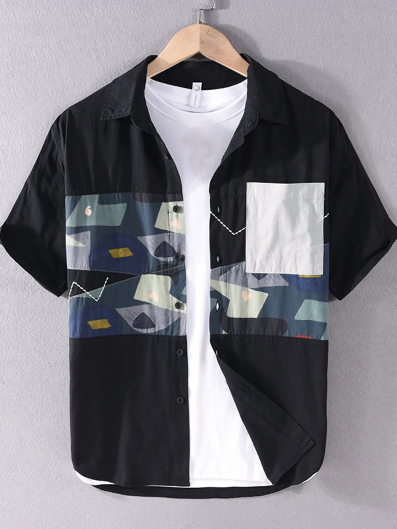 Men's Plus Size Geometric Print Short Sleeve Casual Shirt