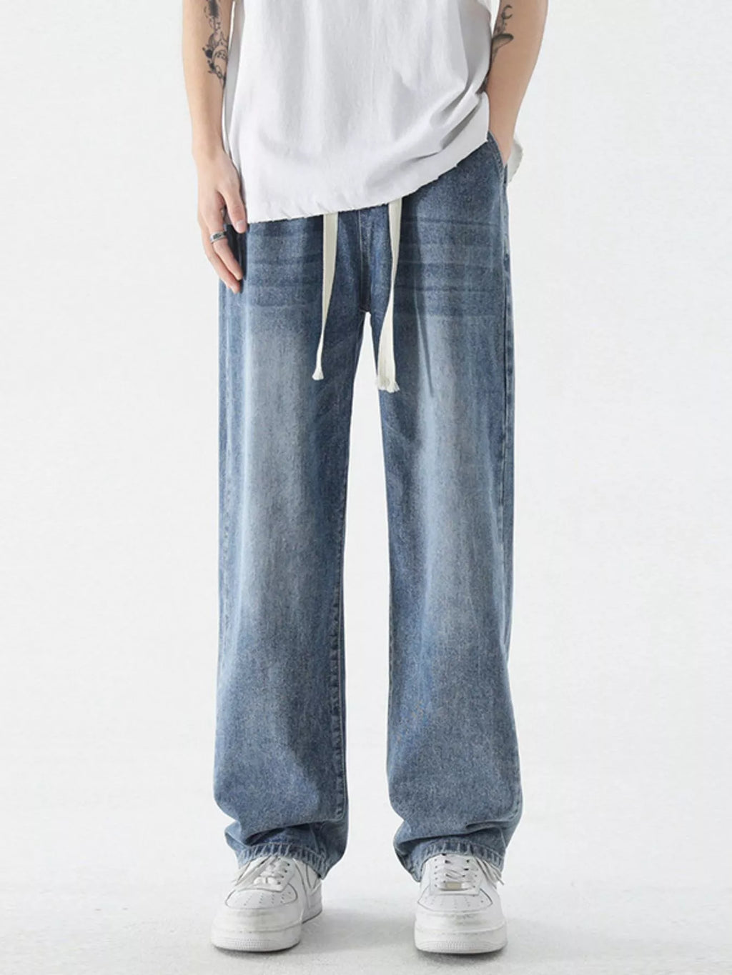 Men's Full Size Wide Leg Relaxed Fit Vintage Wash Jeans Plus Size