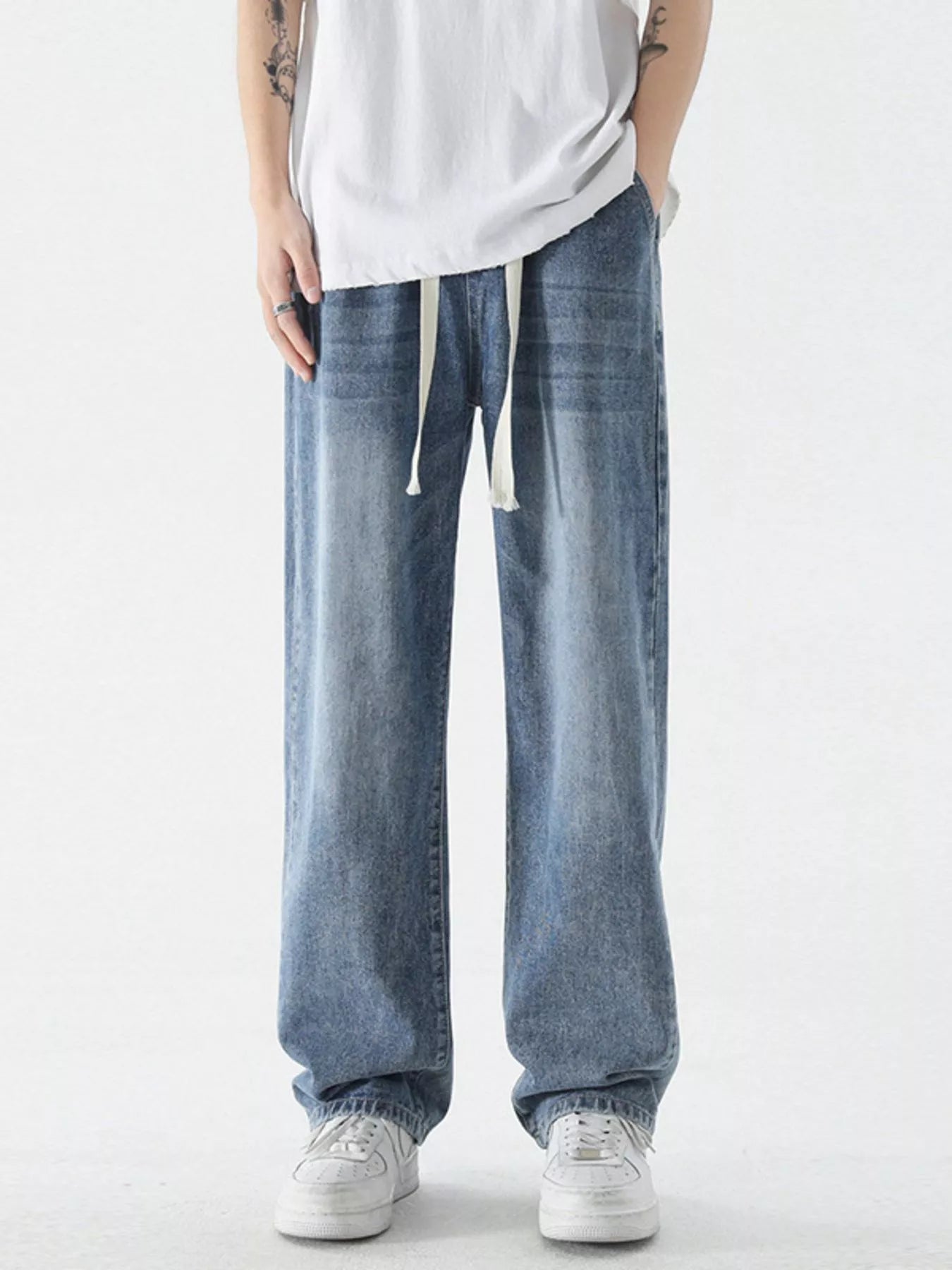 Men's Full Size Wide Leg Relaxed Fit Vintage Wash Jeans Plus Size