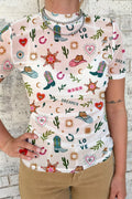 LOVE WILD DREAMER Western Print Sheer Mesh Top