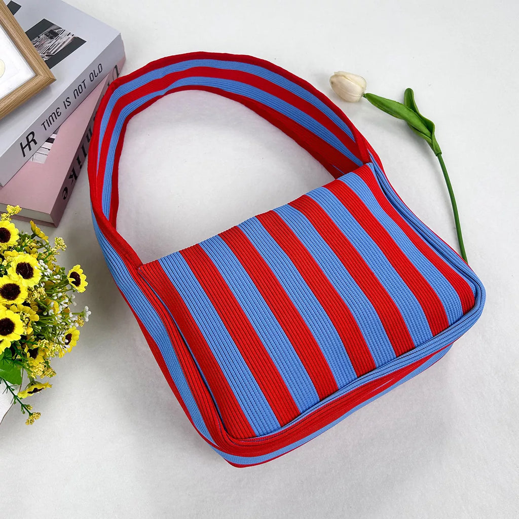 Striped Knit Shoulder Bag