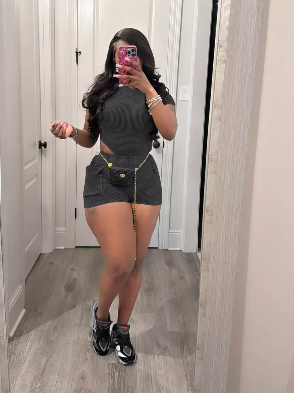 Ribbed Knit Bodysuit and Shorts Set