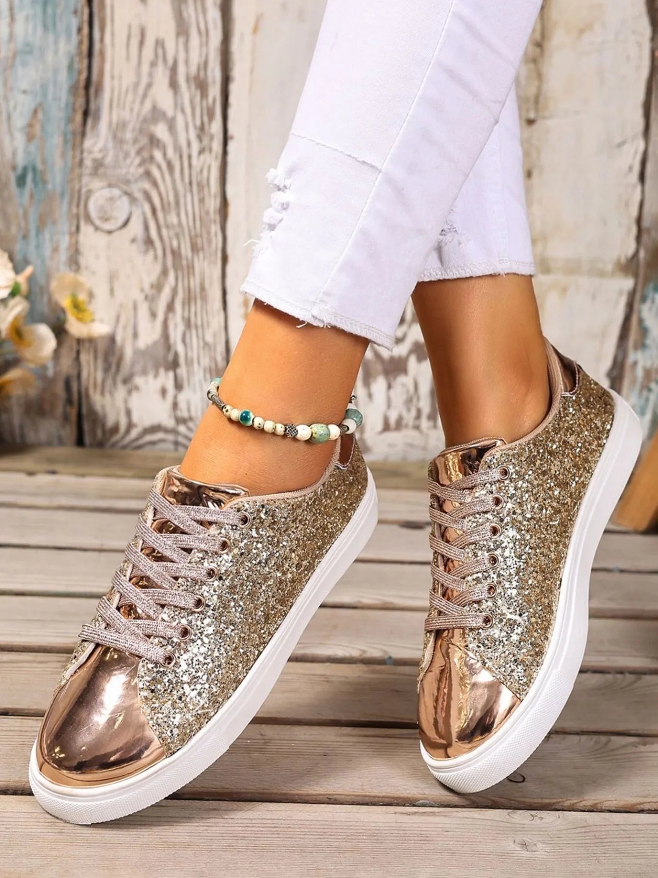 Sequin Lace Up Sneakers