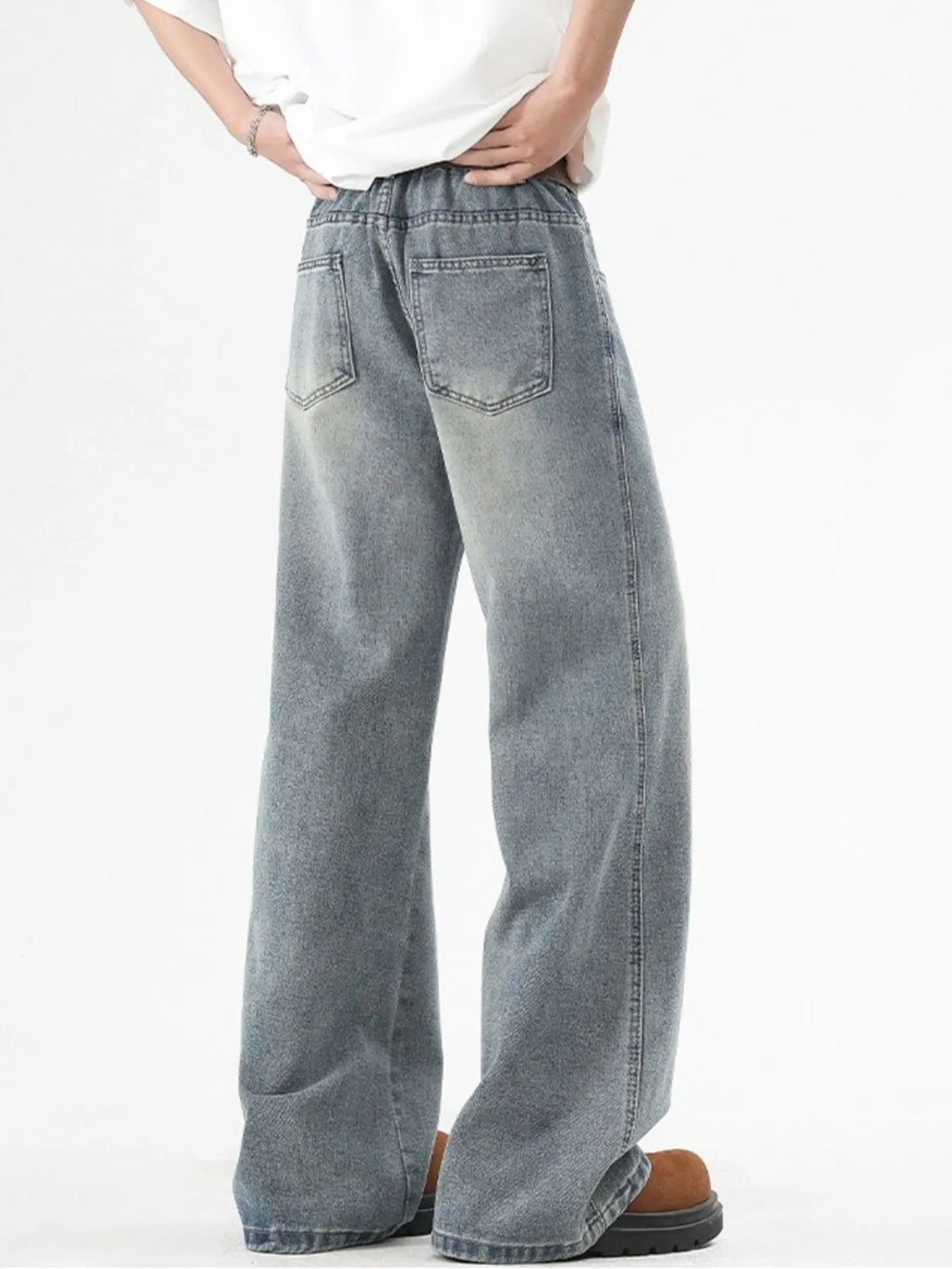 Men's Plus Size Washed Wide Leg Jeans