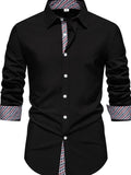 Men's Button-Down Shirt with Checkered Contrast Trim