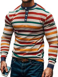 Men's Full Size Rainbow Striped Long Sleeve T-Shirt Plus Size