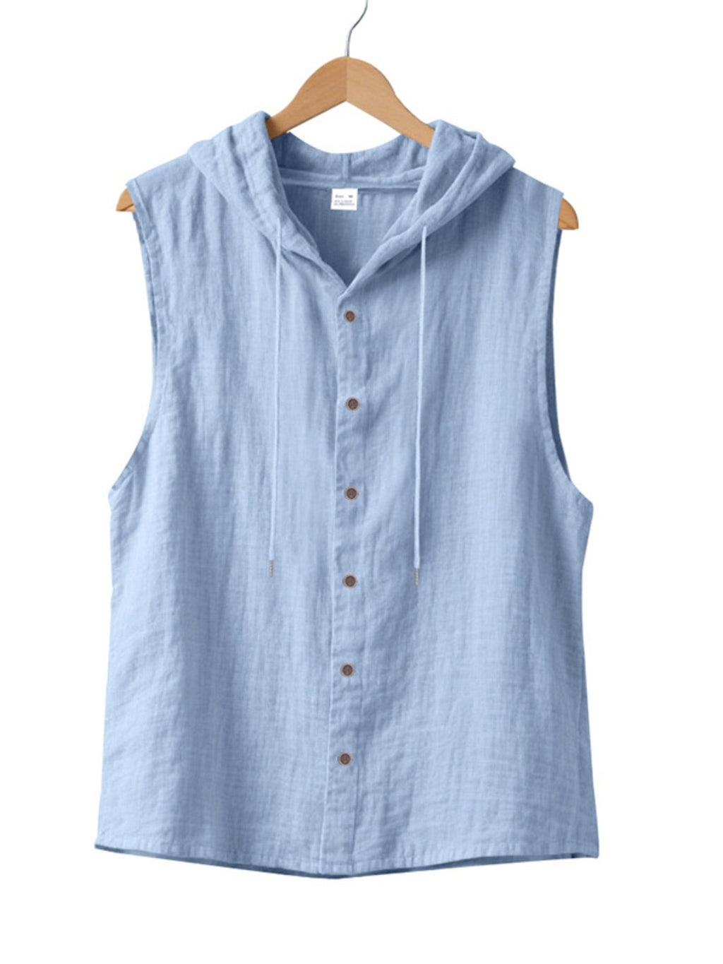 Men's Full Size Casual Sleeveless Hooded Button-Down Top Plus Size