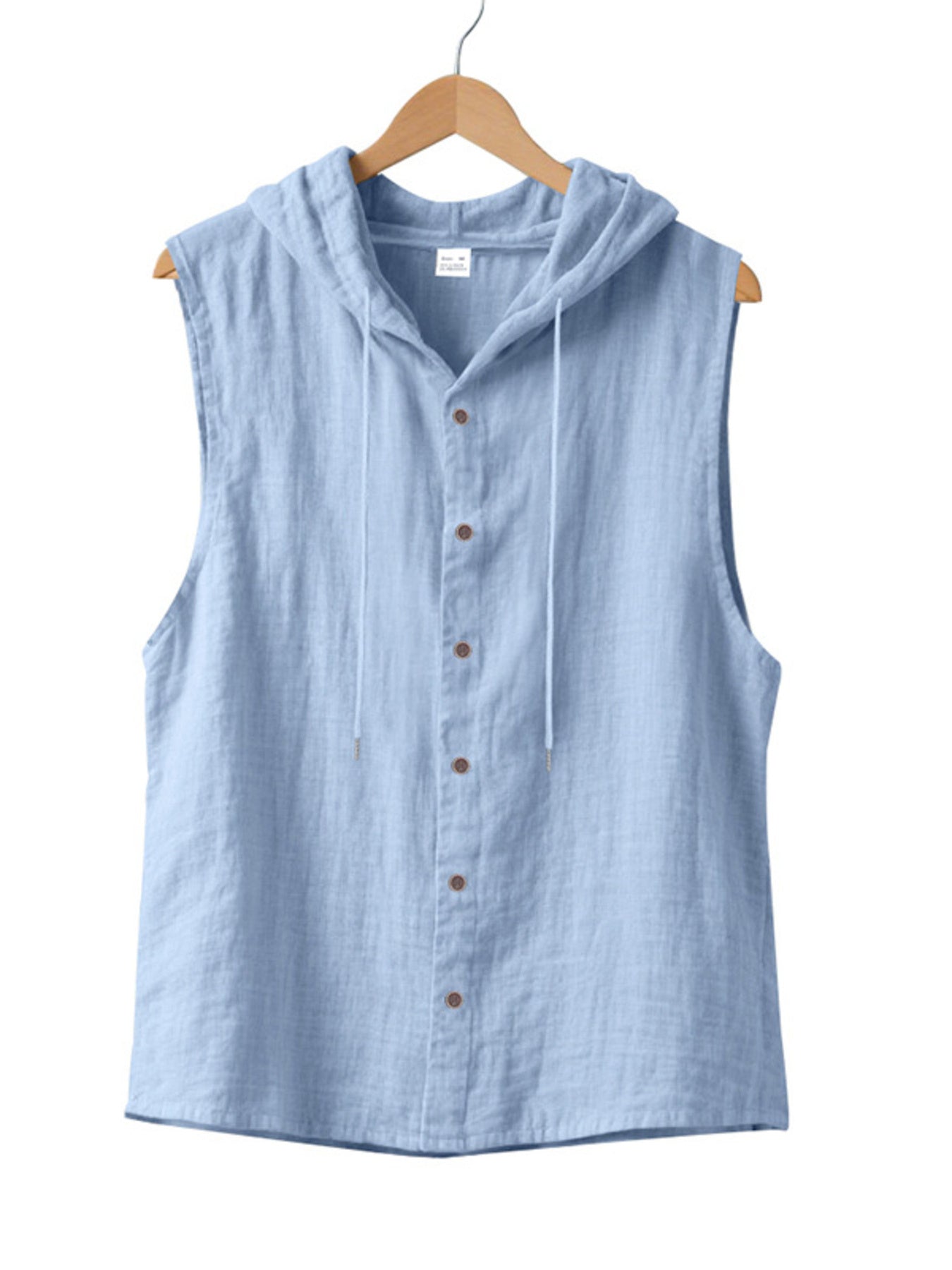 Men's Full Size Casual Sleeveless Hooded Button-Down Top Plus Size