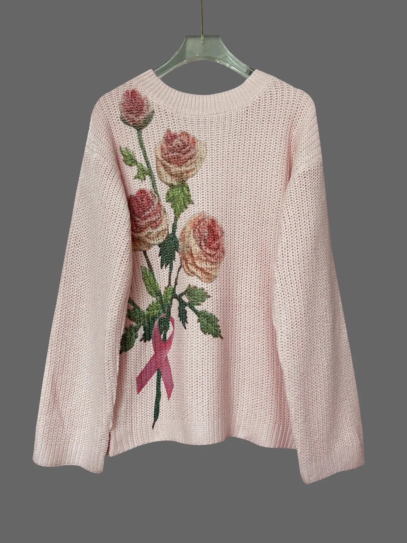 Flower Round Neck Long Sleeve Sweater
