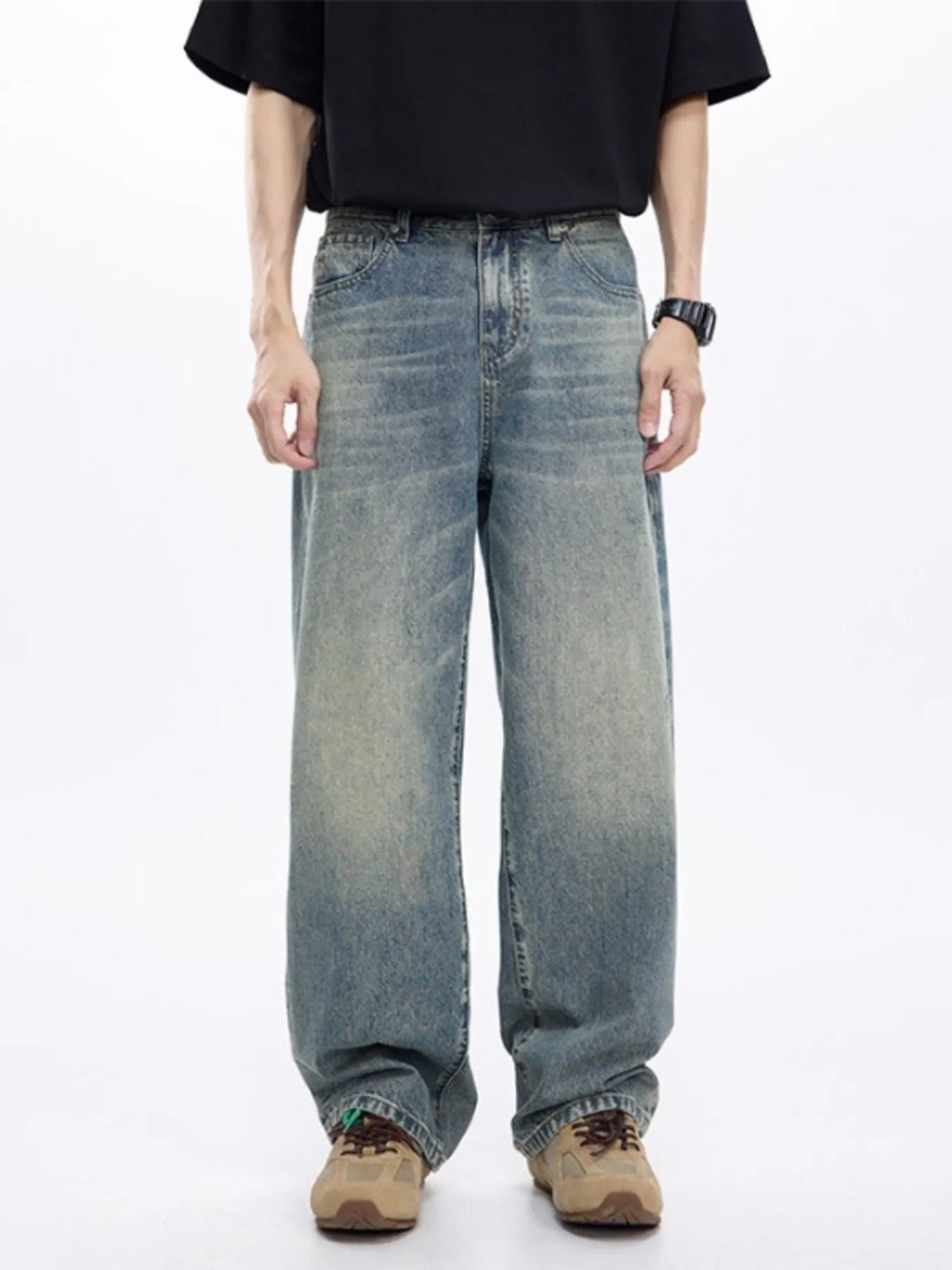 Men's Washed Wide Leg Jeans