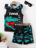 Children's Dinosaur Sleeveless Hooded Top and Pants Set