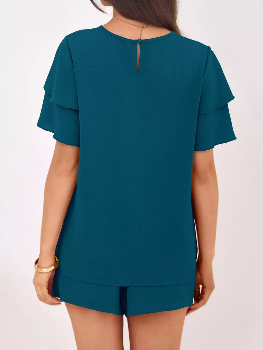 Ruffle Sleeve Top and Shorts Two-Piece Set